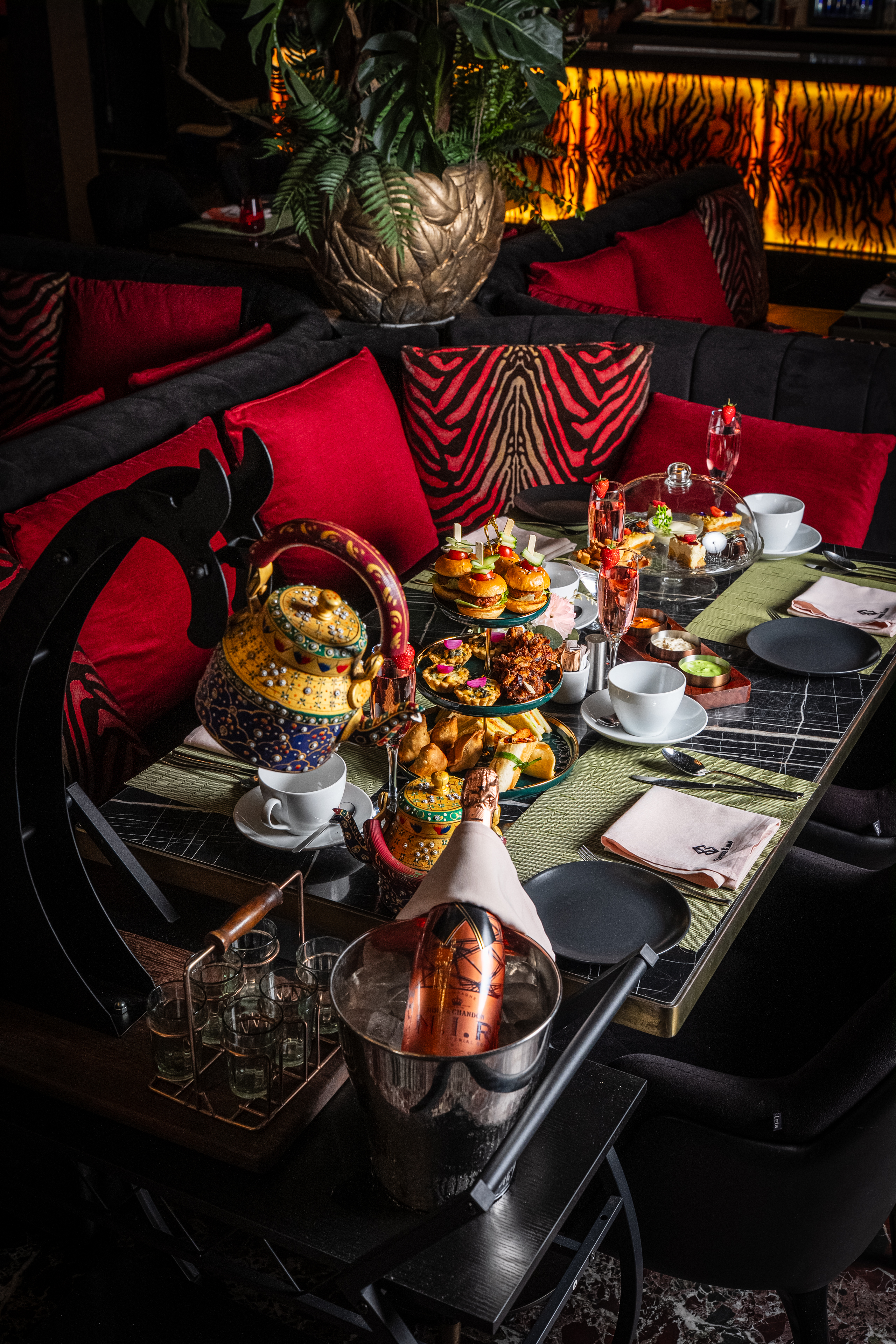 Full High Chai table spread at Shere Khan Enfield