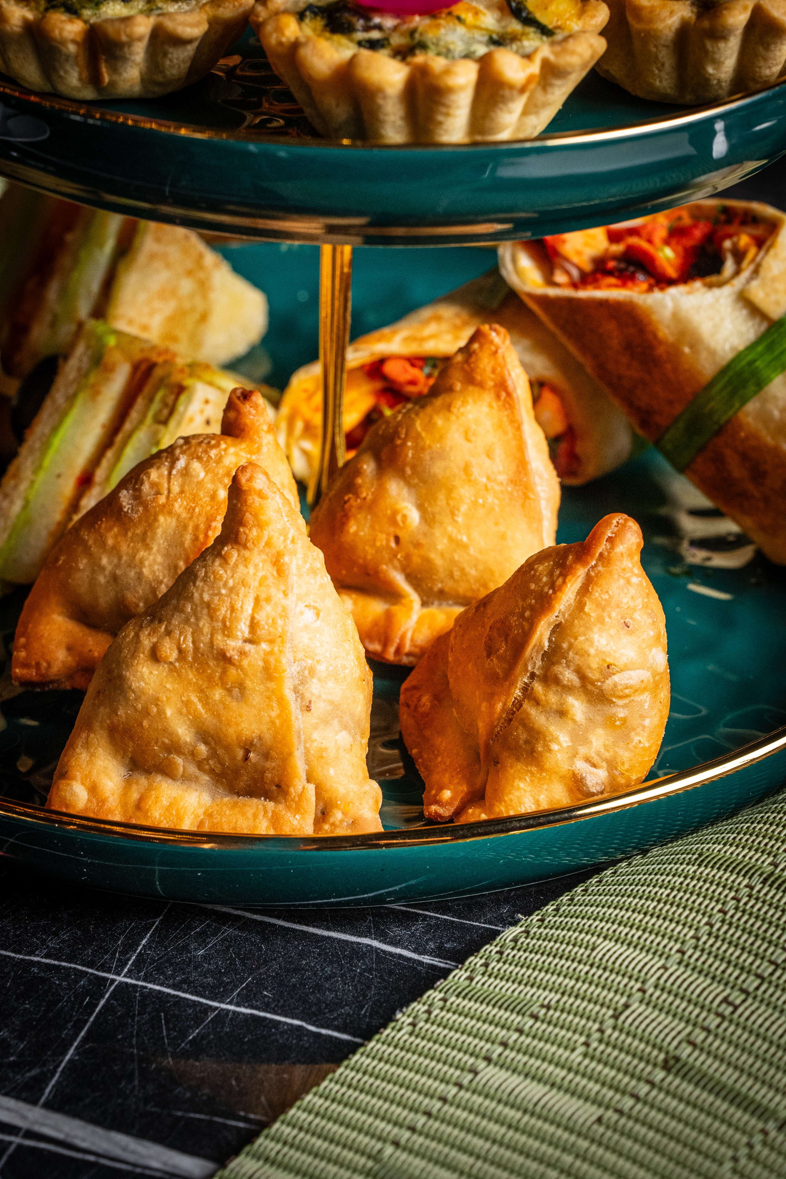 Cocktail samosas, Shere Khan High Chai Enfield